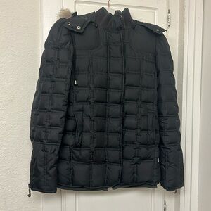 Juicy Couture Black Puffer Jacket Small Y2K With Detachable Fur And Hood